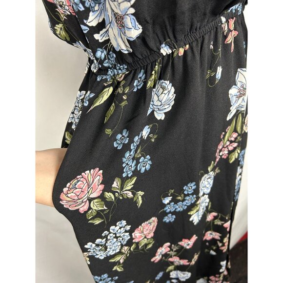 BO.G Collective Floral Wrap Maxi Dress Black/Blue Small With Flutter Sleeves NWT - Picture 10 of 16